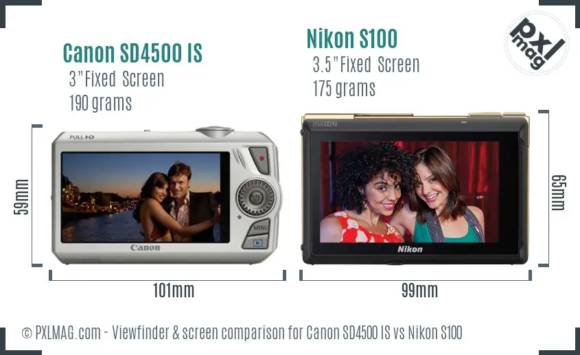 Canon SD4500 IS vs Nikon S100 Screen and Viewfinder comparison