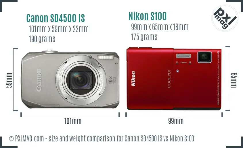 Canon SD4500 IS vs Nikon S100 size comparison