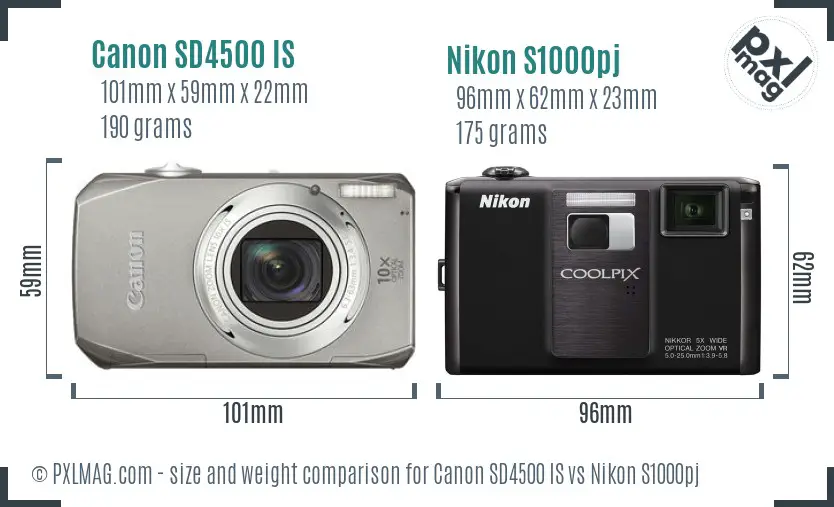 Canon SD4500 IS vs Nikon S1000pj size comparison