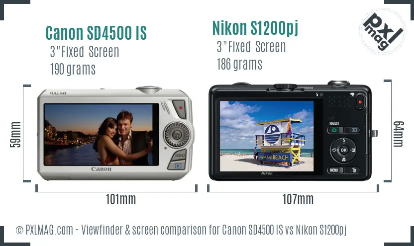 Canon SD4500 IS vs Nikon S1200pj Screen and Viewfinder comparison