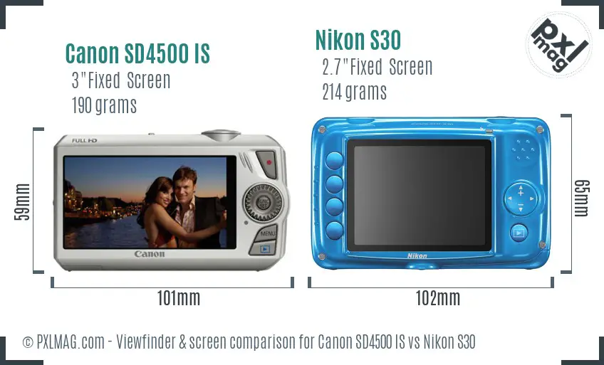 Canon SD4500 IS vs Nikon S30 Screen and Viewfinder comparison