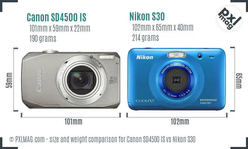 Canon SD4500 IS vs Nikon S30 size comparison