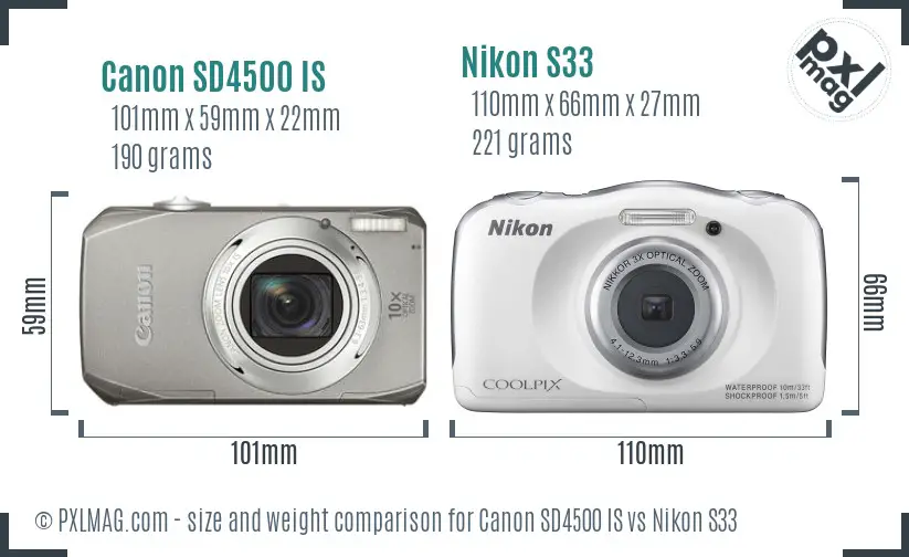 Canon SD4500 IS vs Nikon S33 size comparison Canon SD4500 IS vs Nikon S33 size comparison