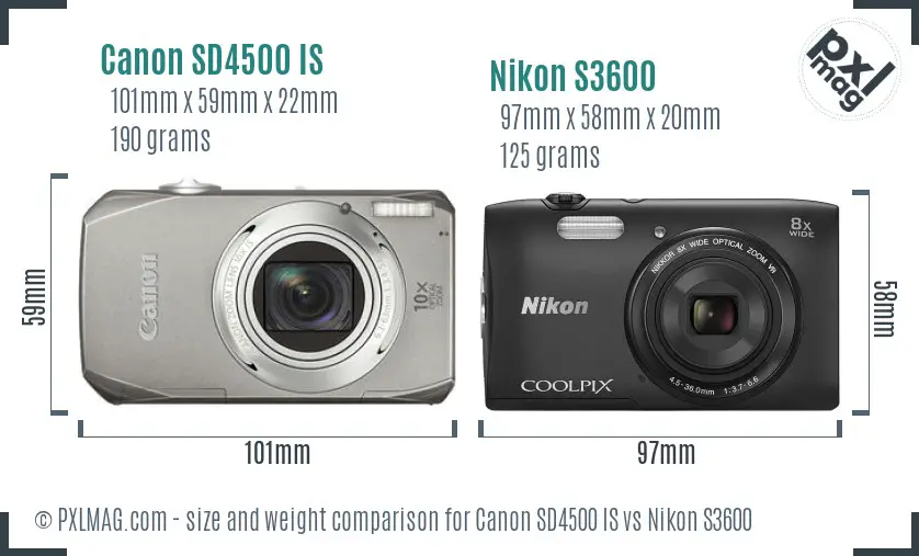 Canon SD4500 IS vs Nikon S3600 size comparison