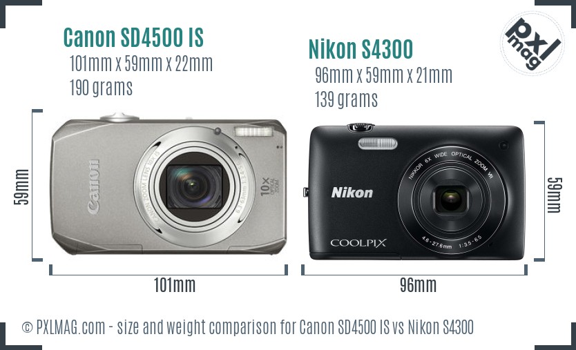 Canon SD4500 IS vs Nikon S4300 size comparison