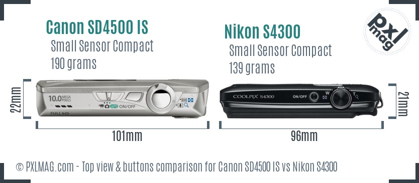 Canon SD4500 IS vs Nikon S4300 top view buttons comparison