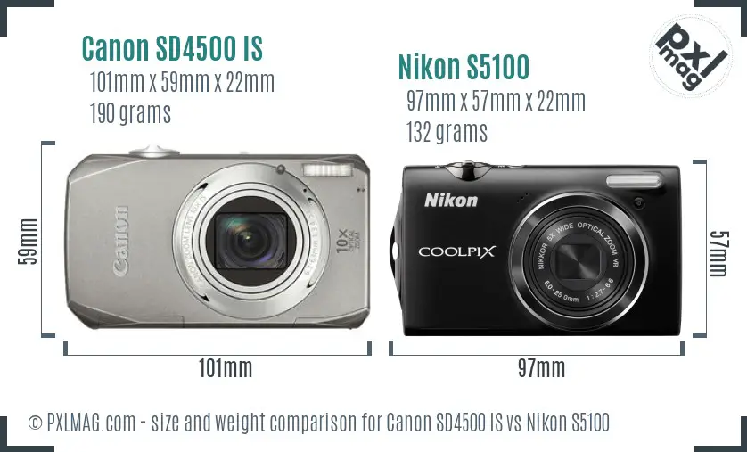 Canon SD4500 IS vs Nikon S5100 size comparison Canon SD4500 IS vs Nikon S5100 size comparison