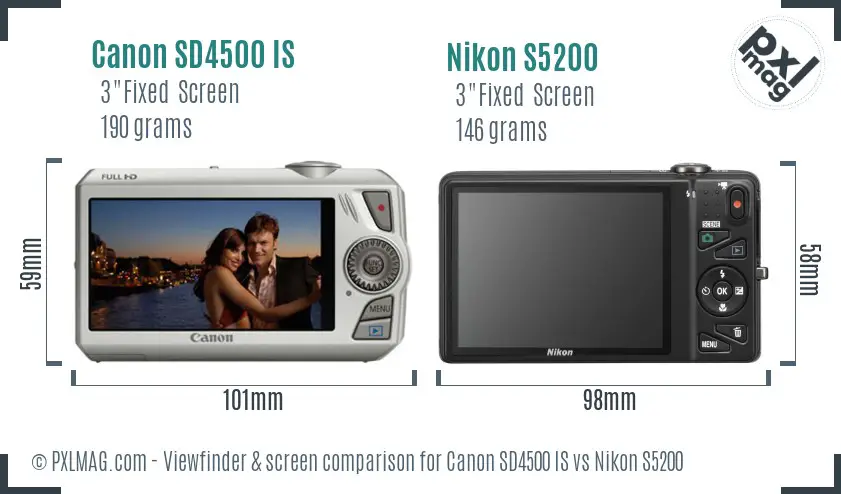 Canon SD4500 IS vs Nikon S5200 Screen and Viewfinder comparison