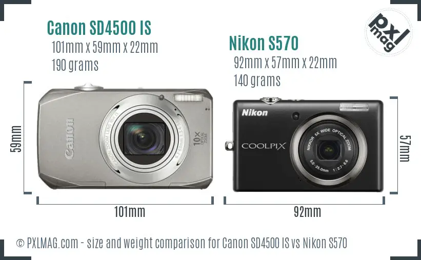 Canon SD4500 IS vs Nikon S570 size comparison Canon SD4500 IS vs Nikon S570 size comparison