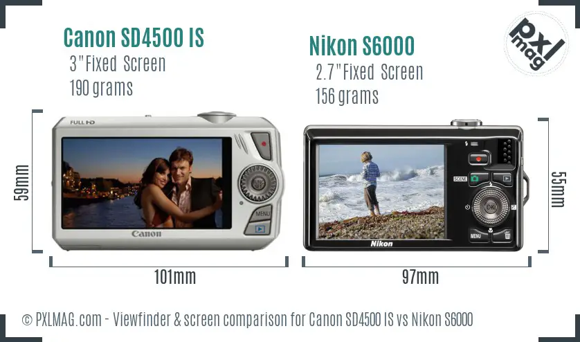 Canon SD4500 IS vs Nikon S6000 Screen and Viewfinder comparison