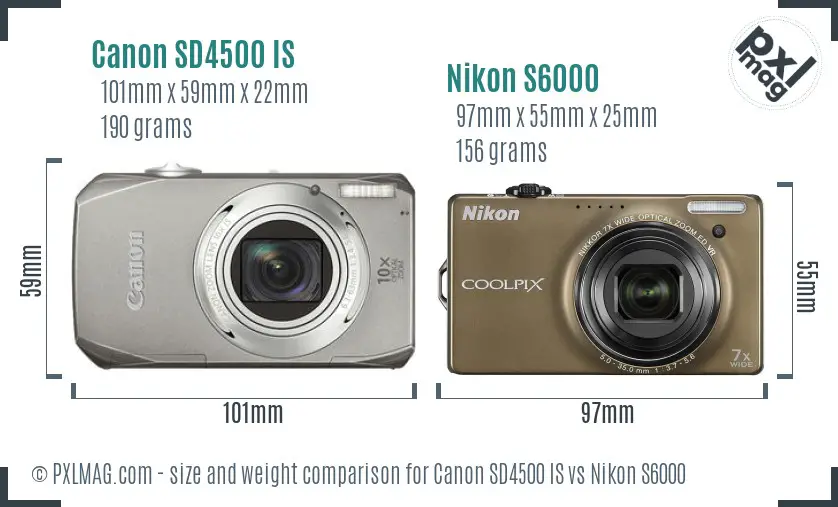 Canon SD4500 IS vs Nikon S6000 size comparison