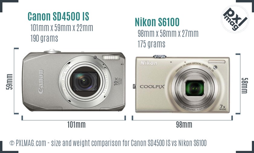 Canon SD4500 IS vs Nikon S6100 size comparison