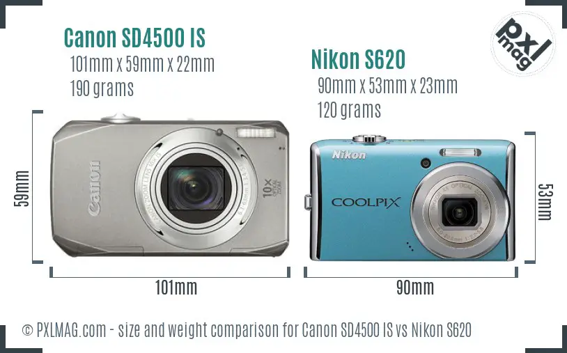 Canon SD4500 IS vs Nikon S620 size comparison