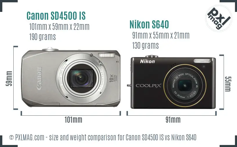 Canon SD4500 IS vs Nikon S640 size comparison