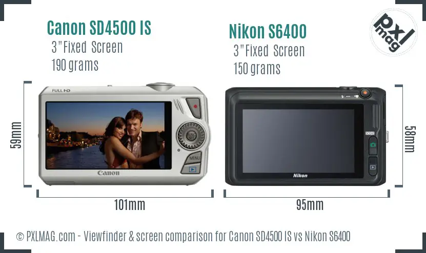 Canon SD4500 IS vs Nikon S6400 Screen and Viewfinder comparison