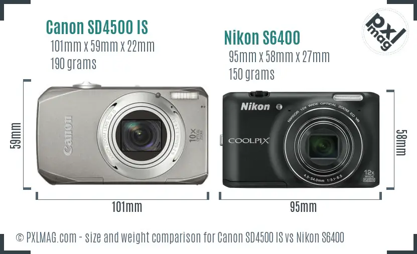 Canon SD4500 IS vs Nikon S6400 size comparison