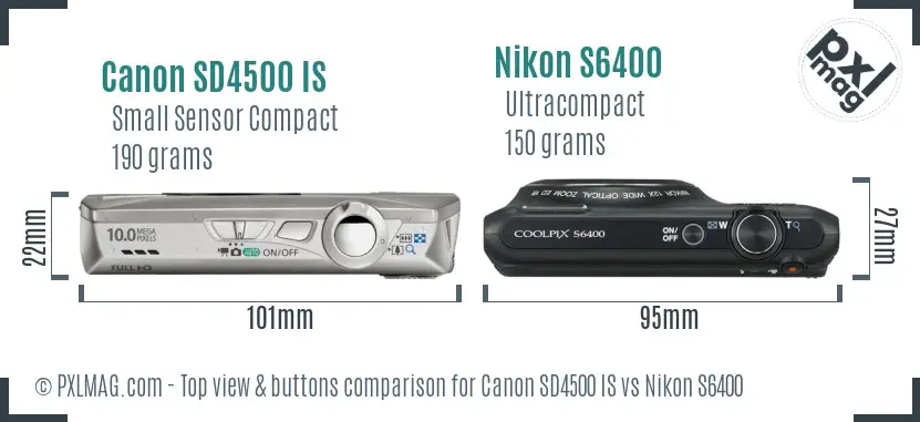Canon SD4500 IS vs Nikon S6400 top view buttons comparison