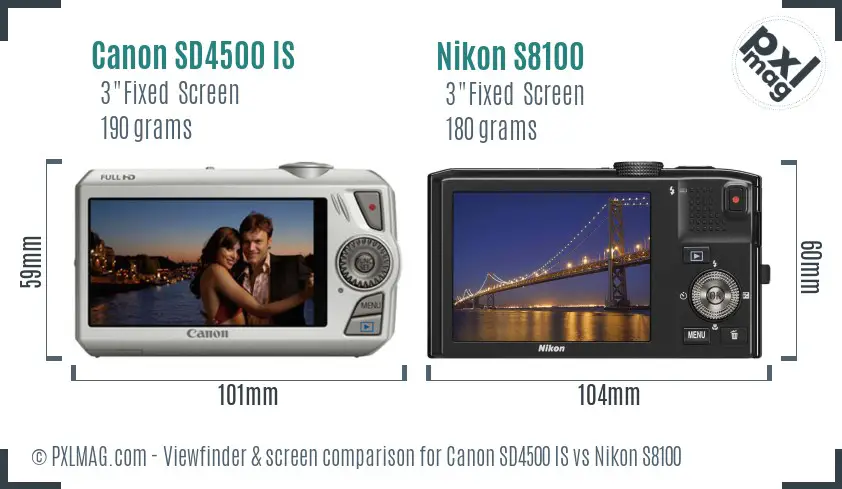 Canon SD4500 IS vs Nikon S8100 Screen and Viewfinder comparison