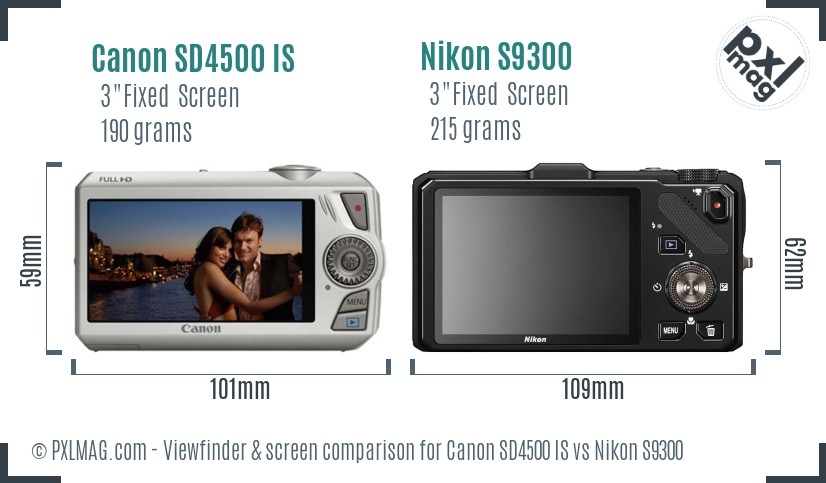 Canon SD4500 IS vs Nikon S9300 Screen and Viewfinder comparison