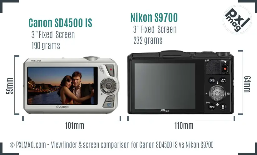 Canon SD4500 IS vs Nikon S9700 Screen and Viewfinder comparison