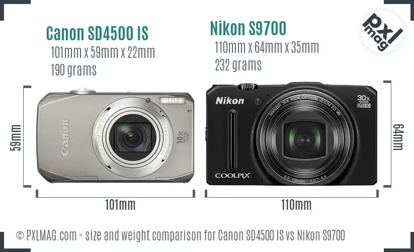 Canon SD4500 IS vs Nikon S9700 size comparison