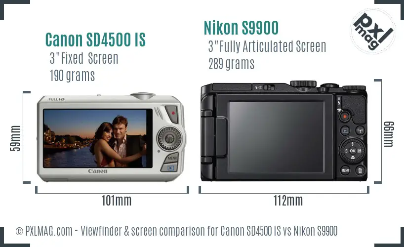 Canon SD4500 IS vs Nikon S9900 Screen and Viewfinder comparison