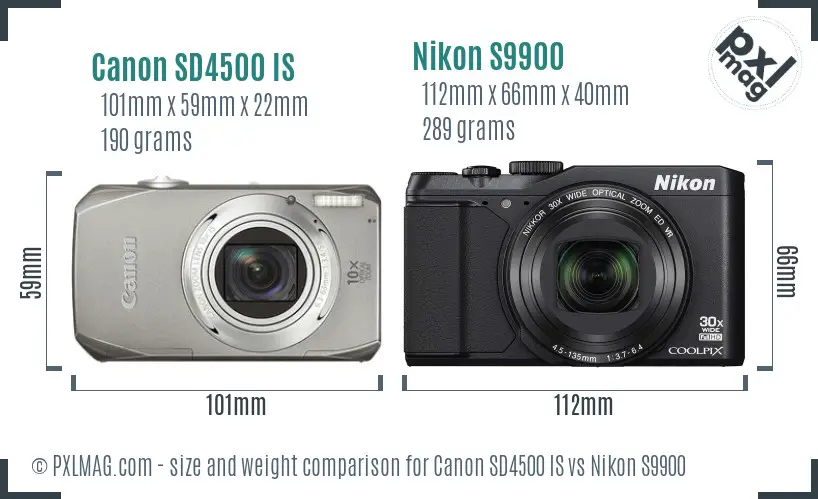 Canon SD4500 IS vs Nikon S9900 size comparison