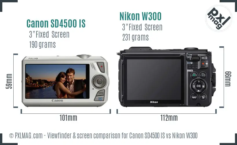 Canon SD4500 IS vs Nikon W300 Screen and Viewfinder comparison Canon SD4500 IS vs Nikon W300 Screen and Viewfinder comparison