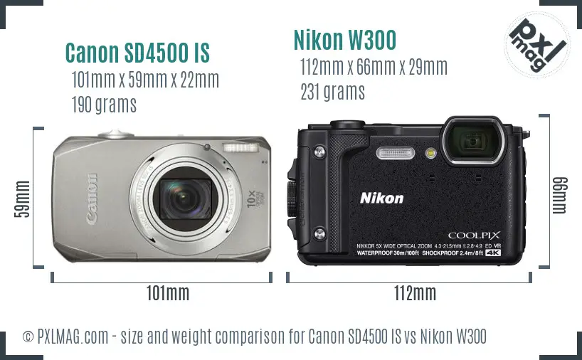Canon SD4500 IS vs Nikon W300 size comparison Canon SD4500 IS vs Nikon W300 size comparison