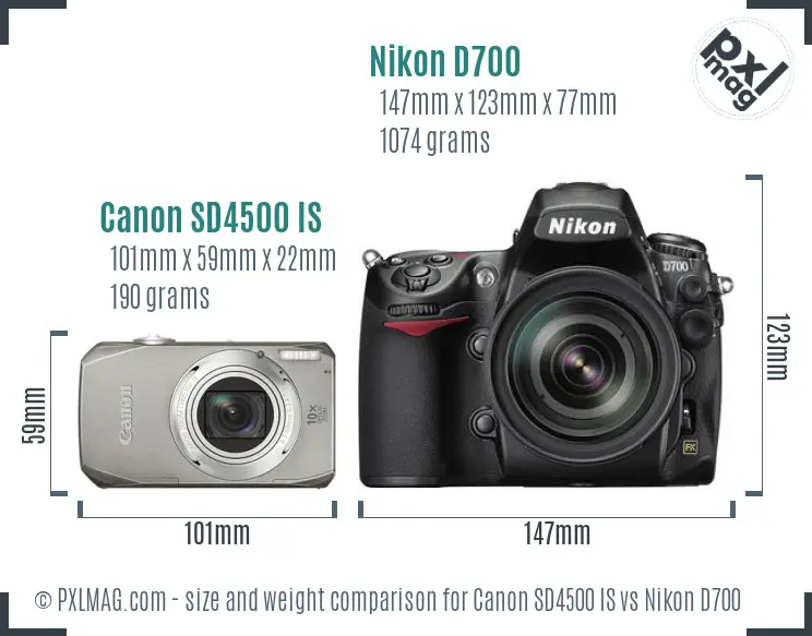Canon SD4500 IS vs Nikon D700 size comparison