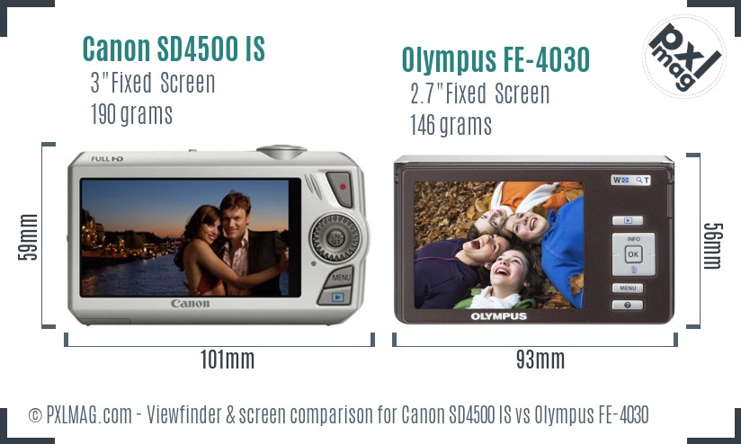 Canon SD4500 IS vs Olympus FE-4030 Screen and Viewfinder comparison