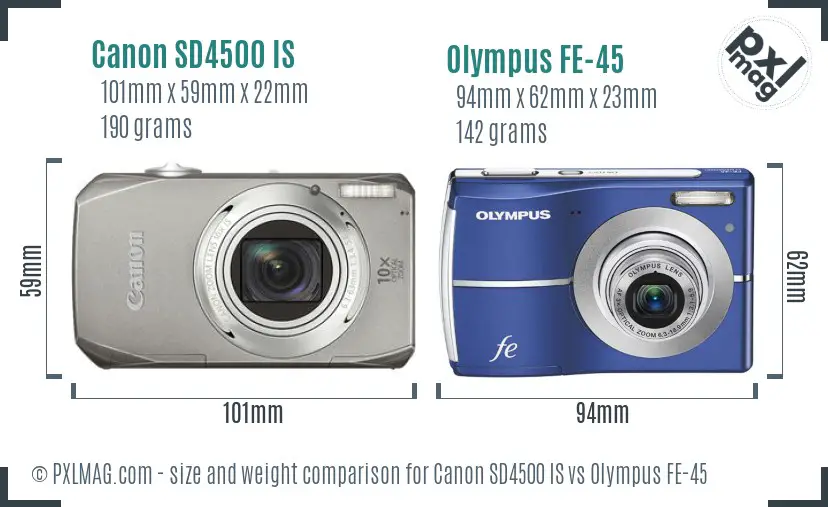 Canon SD4500 IS vs Olympus FE-45 size comparison Canon SD4500 IS vs Olympus FE-45 size comparison