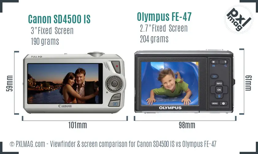 Canon SD4500 IS vs Olympus FE-47 Screen and Viewfinder comparison