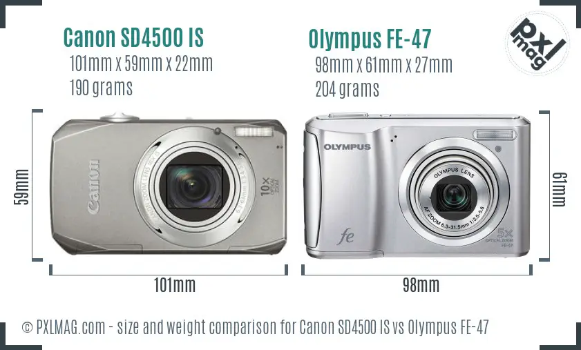 Canon SD4500 IS vs Olympus FE-47 size comparison