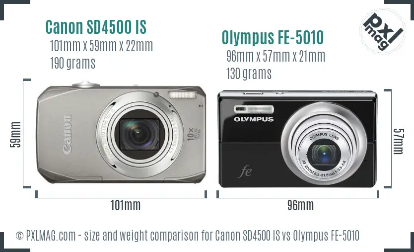 Canon SD4500 IS vs Olympus FE-5010 size comparison Canon SD4500 IS vs Olympus FE-5010 size comparison