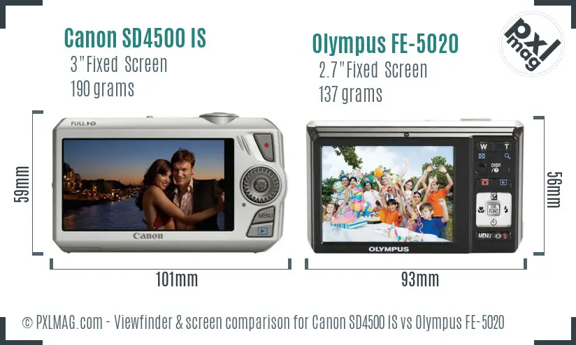 Canon SD4500 IS vs Olympus FE-5020 Screen and Viewfinder comparison Canon SD4500 IS vs Olympus FE-5020 Screen and Viewfinder comparison