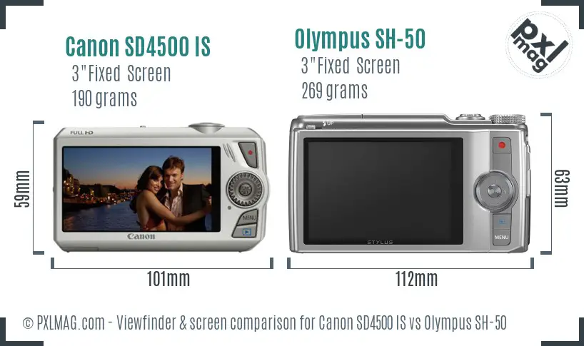 Canon SD4500 IS vs Olympus SH-50 Screen and Viewfinder comparison