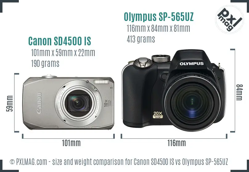 Canon SD4500 IS vs Olympus SP-565UZ size comparison