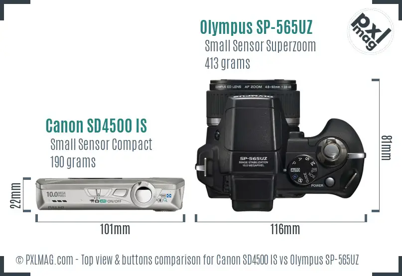 Canon SD4500 IS vs Olympus SP-565UZ top view buttons comparison