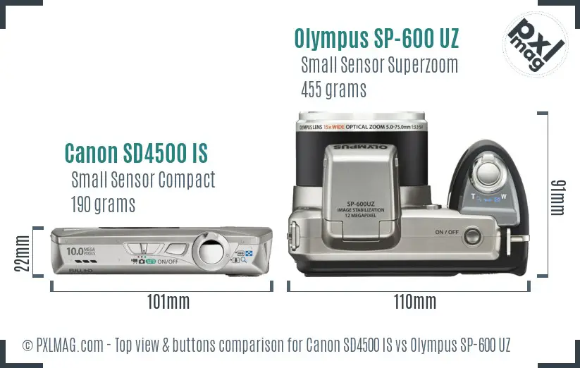 Canon SD4500 IS vs Olympus SP-600 UZ top view buttons comparison