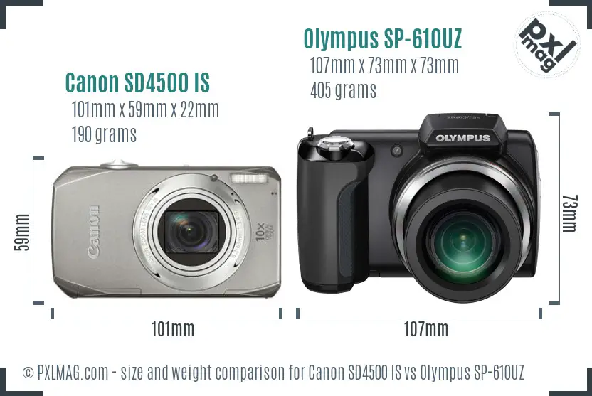 Canon SD4500 IS vs Olympus SP-610UZ size comparison