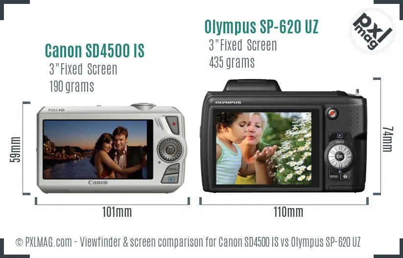 Canon SD4500 IS vs Olympus SP-620 UZ Screen and Viewfinder comparison