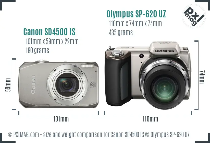 Canon SD4500 IS vs Olympus SP-620 UZ size comparison
