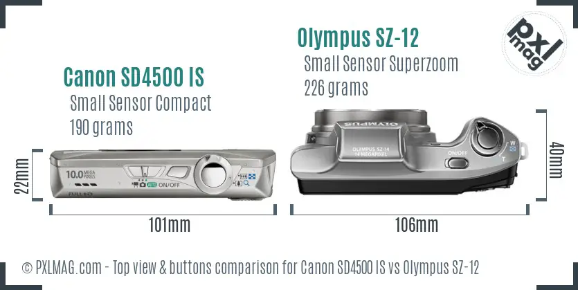 Canon SD4500 IS vs Olympus SZ-12 top view buttons comparison