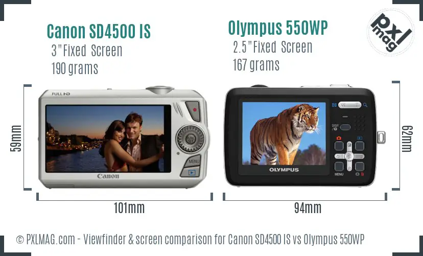Canon SD4500 IS vs Olympus 550WP Screen and Viewfinder comparison