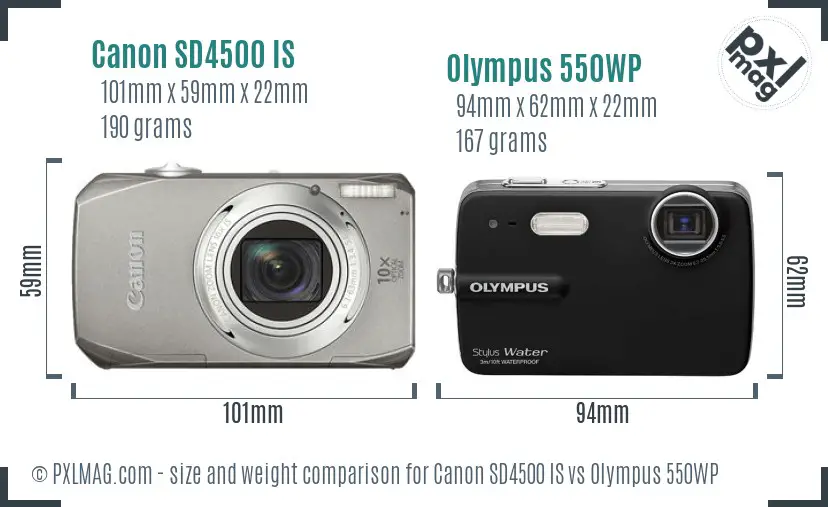 Canon SD4500 IS vs Olympus 550WP size comparison