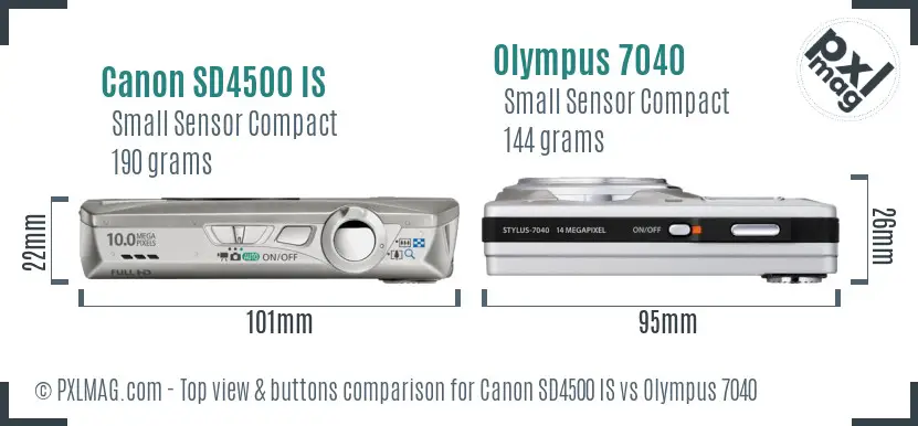 Canon SD4500 IS vs Olympus 7040 top view buttons comparison