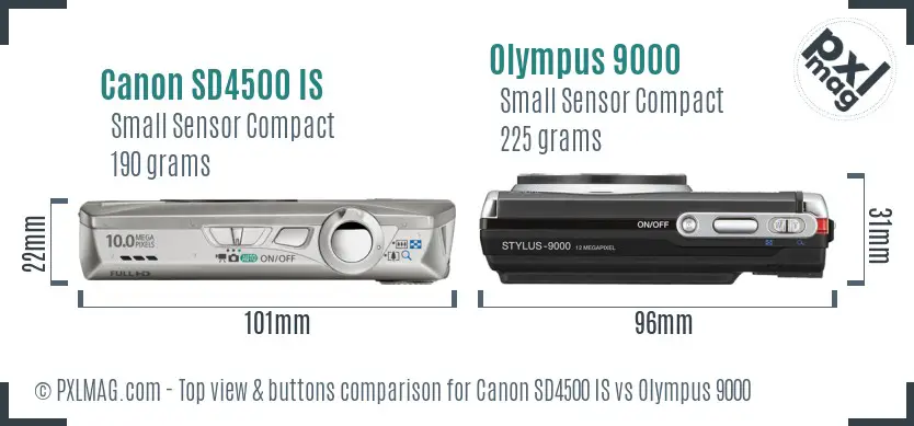 Canon SD4500 IS vs Olympus 9000 top view buttons comparison