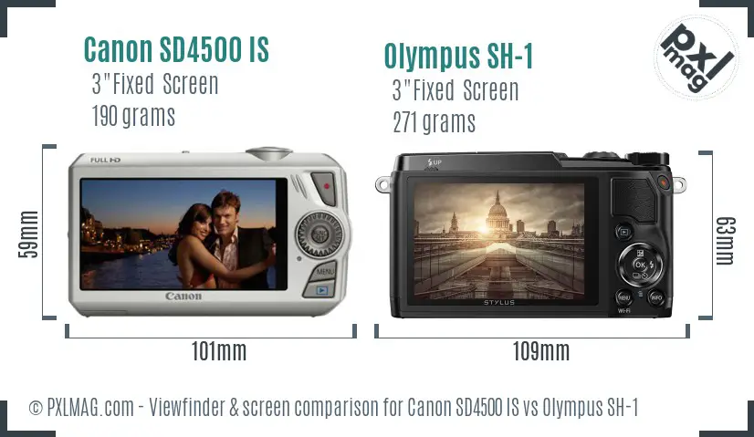 Canon SD4500 IS vs Olympus SH-1 Screen and Viewfinder comparison