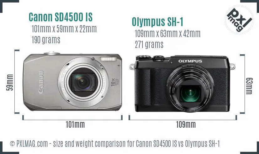 Canon SD4500 IS vs Olympus SH-1 size comparison